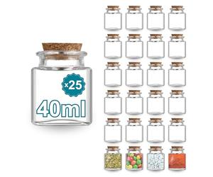 Espirito Rebelde Pack 25 Pots en Verre Carrés 40 ml avec Bouchon en Liège : Parfait pour Épices, Confitures, Cosmétiques | Cadeaux de Mariage | Bocal Épice et Pot à Confiture