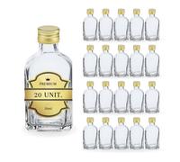 Espirito Rebelde Pack de 20 Mini Bouteilles en Verre Safira 50ml avec Bouchon a Vis Doré- Mignonnettes Alcool 5cl, Petites Fioles