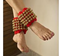 Esplanade Ghungroo Pad pour Kathak, clochettes de cheville en laiton 5 lignes, coussinet en velours avec sangle réglable pour bharatanatyam et danse classique - Rouge