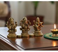 eSplanade Idole Laxmi Ganesh Saraswati - 5,1 cm de hauteur | Figurine religieuse Ganesha Lakshmi - Sculpture de dieu hindou | Diwali/lieu de travail/bureau