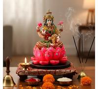 eSplanade Lakshmi sur Lotus | Statue de la déesse Laxmi Murti Idol Sculpture Figurine - Résine - 28 cm - Multicolore