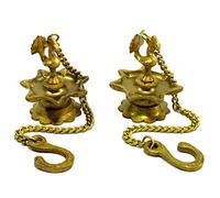 ESPLANADE Lampe à huile murale Diya en laiton avec chaîne - Lot de 2 | Diya Deepak Deepam - Décoration d'intérieur | 3,5" pouces (H) Petit - Doré