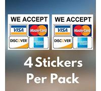 eSplanade Lot de 4 autocollants en vinyle pour cartes de crédit Inscription We Accept Visa, MasterCard, Amex and Discover 10,2 x 10,2 cm