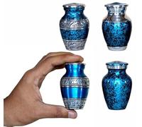 eSplanade Lot de 4 mini urnes funéraires en métal pour cendres funéraires - Souvenir gravé et texturé - Bleu - 7,6 cm