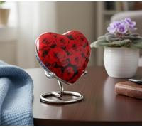 eSplanade | Mini Urne Funéraire en Forme de Cœur | Petit Pot pour Cendres | Rouge, Roses | 11,4 cm