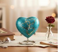 Esplanade Mini urne funéraire en laiton en forme de cœur pour cendres funéraires 7,1 cm (bleu, 7,1 cm, gravée)