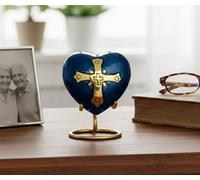 Esplanade Mini urne funéraire en laiton en forme de cœur pour cendres funéraires - 7,1 cm (bleu marine, 7,1 cm, gravée)