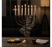 eSplanade Porte-bougie Menorah en laiton pur à 7 branches | Centre de table et bougeoir juif à 7 branches pour décoration d'intérieur, mariage, église, Diwali et cadeau