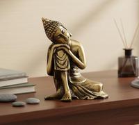 eSplanade Statue Bouddha en Laiton pour déco intérieure | Bouddha reposant pour Salon, méditation, Bureau | Idole tibétaine, Figurine Zen Yoga | Cadeau crémaillère.