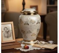 eSplanade Urne de crémation en Laiton Blanc Urnes commémoratives | Urnes en Laiton | Urne en métal | Urne funéraire | Urne commémorative (Papillon Grandeur Nature)