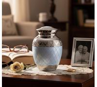 ESPLANADE Urne funéraire en métal | Taille moyenne pour cendres funéraires | Métal bleu gravé - 15,2 cm