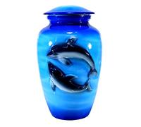 eSplanade Urne funéraire en métal | Urne funéraire taille normale pour cendres funéraires | Imprimé dauphin 3D | Bleu-noir - 25,4 cm