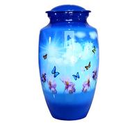 ESPLANADE Urne funéraire en métal | Urne funéraire taille normale pour cendres funéraires | Imprimé papillons colorés | Bleu - 25,4 cm