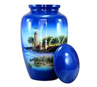 eSplanade Urne funéraire imprimée phare en métal | Bleu-multicolore - 25,4 cm