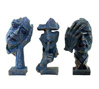 eSplanade Visages humains en résine - Sculpture zen - Ne pas voir le mal, n'entendre aucun mal - Expressions de visage - Décoration d'intérieur - Lot de 3 - Noir/doré - 21,6 cm