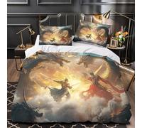 ESPLJQRYX Bataille de Dragons mythiques 3D Imprimé Housse de Couette Microfibre hypoallergénique Épopée Fantastique Drap de Couette 2 taies éclair Enfants Adolescents Double（200x200cm）