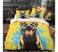 ESPLJQRYX Chien Heureux 3D Imprimé Housse de Couette 3 pièces Microfibre éclair caché Illustration de Bande dessinée Drap de Couette 2 taies Entretien Facile Famille invités King（220x240cm）