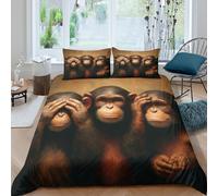 ESPLJQRYX Chimpanzee Trio Ensemble De Literie Léger résistante 3 Pièces 3D Effet Artistique Monkey Illustration Housse de Couette avec 2 Taies d'oreiller for Chambre Adulte Super King（260x220cm）