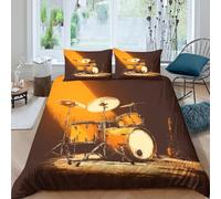 ESPLJQRYX Drum Set Ensemble De Literie 3 pièces 3D Effet Microfibre résistante Live Performance Style Parure de Lit avec Fermeture Éclair Facile d'entretien for Chambre Enfants Double（200x200cm）