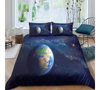 ESPLJQRYX Earth from Space Linge de Lit Microfibre 3 pièces Imprimé en 3D Hypoallergique Cosmic View Style Housse de Couette avec Fermeture Éclair Ultra Douce for Chambre de garçons Double（200x200cm）