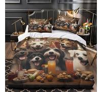 ESPLJQRYX Fête des Chiens Heureux 3D Imprimé Drap de Couette 3 pièces Microfibre Entretien Facile Housse de Couette 2 taies éclair caché Famille invités Super King（260x220cm）