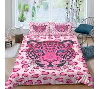 ESPLJQRYX Rose Leopard Face Linge de Lit Confortable Microfibre Hypoallergique 3 pièces Cartoon Animal Design Parure de Lit avec Fermeture Éclair Résistante for Chambre de Adolescents King（220x240cm）