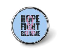 Espoir, Combattre, Croire - Broche/Insigne rond décoratif « Cancer du sein » avec motif graphique pour chapeau, vêtement ou sac