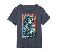 Espoir SACRÉ - Prière de la Sainte Vierge Marie T-Shirt, Femme Grandes Tailles, Bleu Chiné, 4X