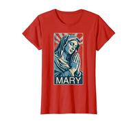 Espoir SACRÉ - Prière de la Sainte Vierge Marie T-Shirt, Femme, Rouge, S