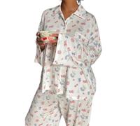 EsprAL Ensemble Pyjama 2 pièces à Fleurs pour Femmes, Chemises et Pantalons boutonnés à Manches Longues, Ensemble de Salon Pyjama imprimé de Fruits pour Femmes (Medium,Red)