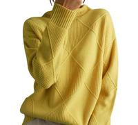 EsprAL Pull Chaud Ample en mélange de Cachemire, Pull tricoté à col Rond Ample, Pull en Fourrure Moelleuse, Pull rétro (Small,Yellow)
