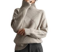 EsprAL Pull Chaud Ample en mélange de Cachemire, Pull tricoté à col Rond Ample, Pull en Fourrure Moelleuse, Pull rétro (Medium,Beige)