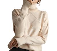 EsprAL Pull Chaud Ample en mélange de Cachemire, Pull tricoté à col Rond Ample, Pull en Fourrure Moelleuse, Pull rétro (Large,Off-White)