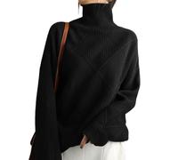 EsprAL Pull Chaud Ample en mélange de Cachemire, Pull tricoté à col Rond Ample, Pull en Fourrure Moelleuse, Pull rétro (Medium,Black)