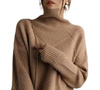 EsprAL Pull Chaud Ample en Mélange de Cachemire, Tricoté à Col Rond, Fourrure Moelleuse, Rétro (Small, Camel)