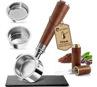 Espresso Bottomless Porte-filtre 51mm | Compatible avec DeLonghi Dedica EC680 / EC685 | Filtre à Café 51 mm avec poignée en noyer, 2 paniers inox, répartiteur d’aiguille espresso | 3 oreilles