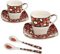 Espresso Porzelann Set pour deux personnes Tasses avec soucoupes et cuillères Coquelicot Idée cadeau pour Noël