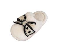 Esprit Chaussons en feutre pour homme avec semelle en feutre - Chaussons en peluche moelleux - Grand nœud - Chaussons d'hiver chauds - Doublés - Légers, Blanc., 36 EU