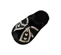 Esprit Chaussons en feutre pour homme avec semelle en feutre - Chaussons en peluche moelleux - Grand nœud - Chaussons d'hiver chauds - Doublés - Légers, Noir , 36 EU