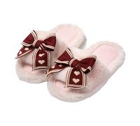 Esprit Chaussons en feutre pour homme - Chaussons d'hiver chauds - Grand nœud - Chaussons en peluche - Chaussons en coton moelleux - Mules douillettes - Pour l'intérieur et l'extérieur, Rose, 38 EU