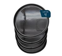 ESPRIT DE CUISINE - Lot de 4 Assiettes Plates En Céramique - Design Élégant - Résistant Aux Rayures - Solide Et Durable - Facile À Nettoyer - Made In France - 25 cm - Brun Moucheté