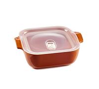 ESPRIT DE CUISINE - Plat À Four Carré En Céramique - Avec Couvercle Hermétique - Poignées ergonomiques - Émail Résistant Aux Rayures - Made In France - 1,8L - 24x19,6x8cm Extérieur - Mandarine