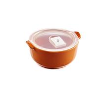 ESPRIT DE CUISINE - Plat À Four Rond En Céramique - Avec Couvercle Hermétique - Émail Résistant Aux Rayures - Made In France - 0,8L - 17,3x15,2x7,6cm Extérieur - Mandarine
