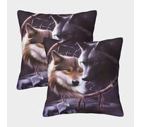 Esprit de Loup - Dreamcatcher Art Style Housse Coussin 2 Pièces Art Canapé Taie d'oreiller Décorative Housses Coussin Canapé Chaise Lit Jardin Chambre 45x45cm