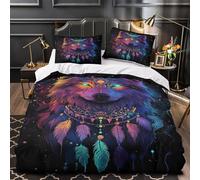 Esprit du Loup Impression 3D 3 pièces Housse de Couette Art Animalier psychédélique Housse de lit Microfibre Respirant Fermeture éclair pour Enfants Femmes Hommes Double（200x200cm）