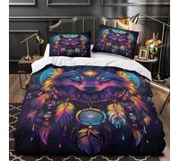 Esprit du Loup Impression 3D 3 pièces Housse de Courtepointe Art Tribal Fantastique Housse de lit Microfibre Respirant Fermeture éclair pour Enfants Femmes Adultes Single (135x200cm)
