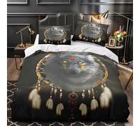 esprit du loup Impression 3D 3 pièces housse de courtepointe style artistique autochtone housse de lit microfibre hypoallergénique anti-acariens pour adolescents bébés adultes Super king（260x220cm）