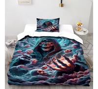 Esprit du Mal Ensemble De Literie Squelette Set Housse De Couette 2 Pièces pour Jeunes -Couette avec Fermetures Éclair Single（135x200cm）