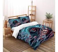 Esprit du Mal Ensemble De Literie Squelette Set Housse De Couette 3 Pièces pour Jeunes -Couette avec Fermetures Éclair Super King（260x220cm）