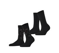 ESPRIT Flower Rib Multipack W So coton fantaisie 2 paires, Chaussettes Femme, Noir Black 3000, 35-38